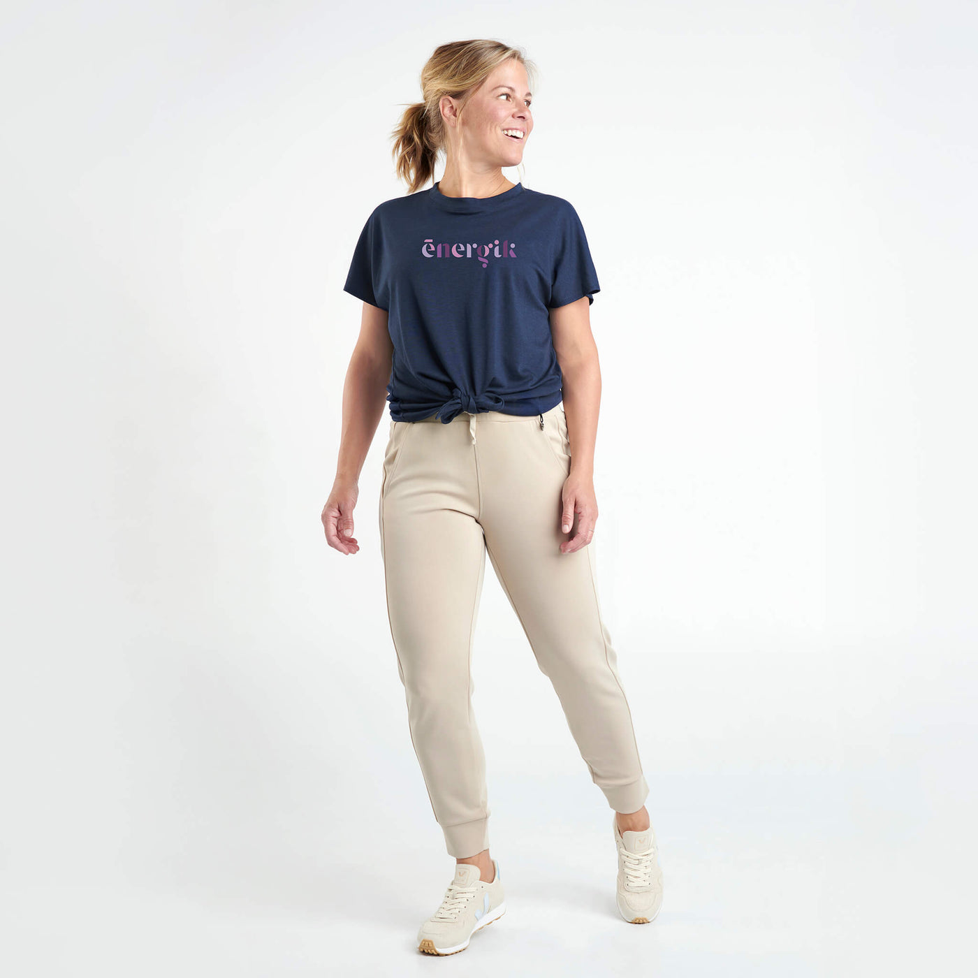 Noa - T-shirt imprimé et noué à l’avant marine