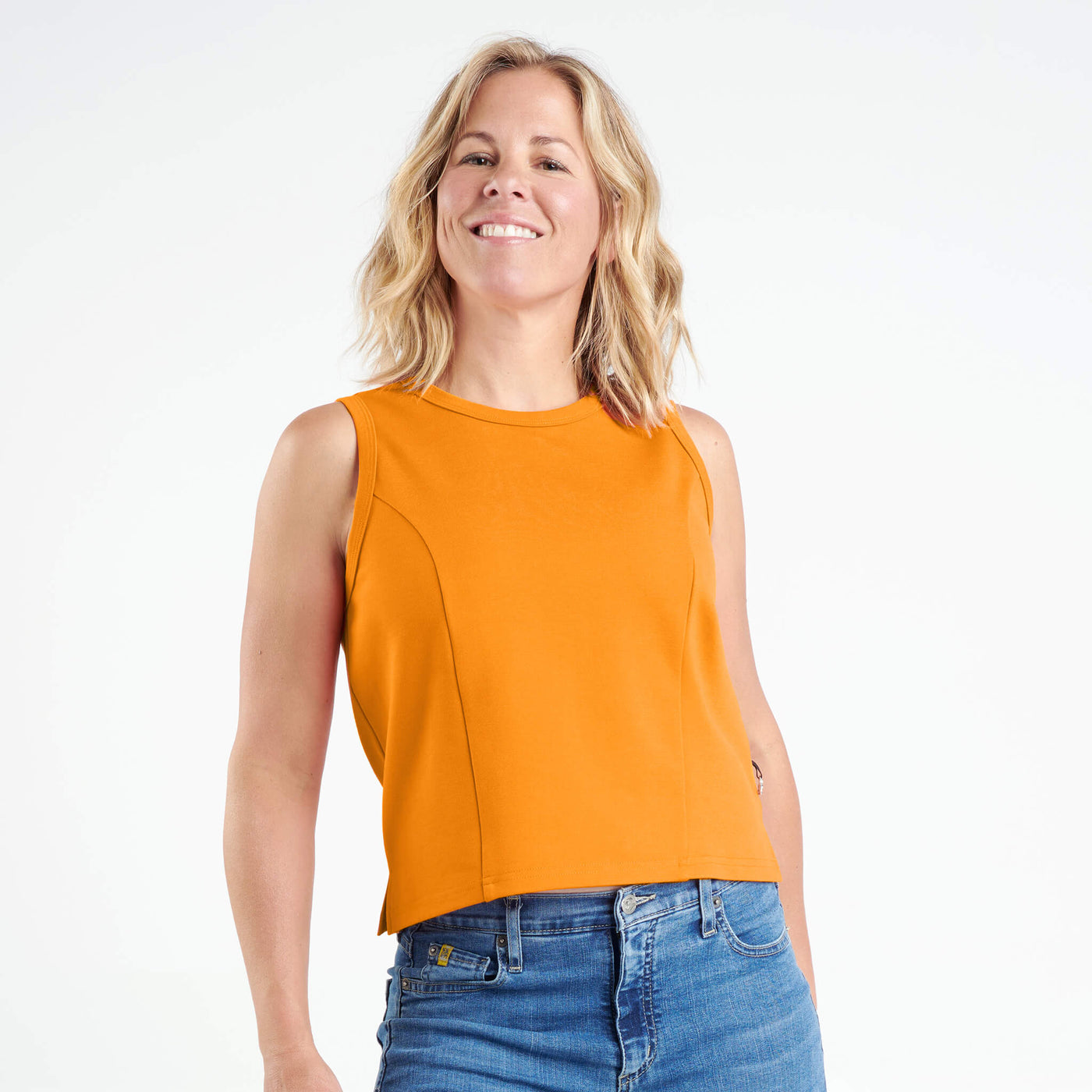 Reese - Camisole structurée à encolure ronde et fente latérale - Jaune et orange