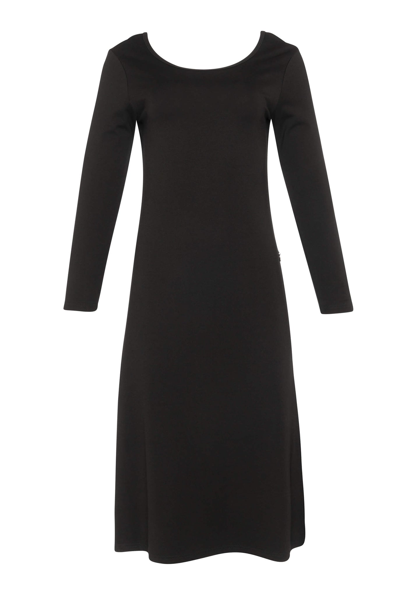 Découvrez la robe noire Amalia conçue par Katy St-Laurent. Cette robe noire de longueur midi est élégante et offre un look raffiné.