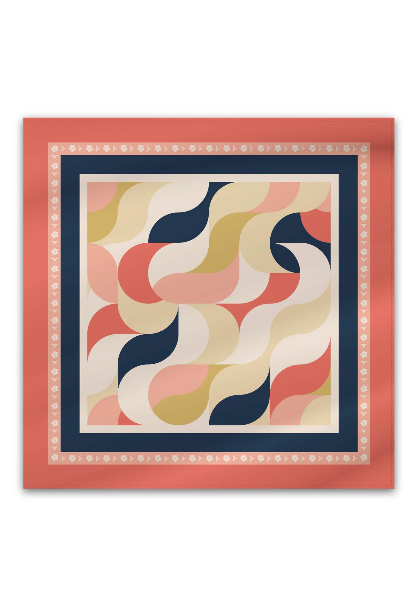 Foulard de soie aux motifs géométriques corail, fait par KSL!