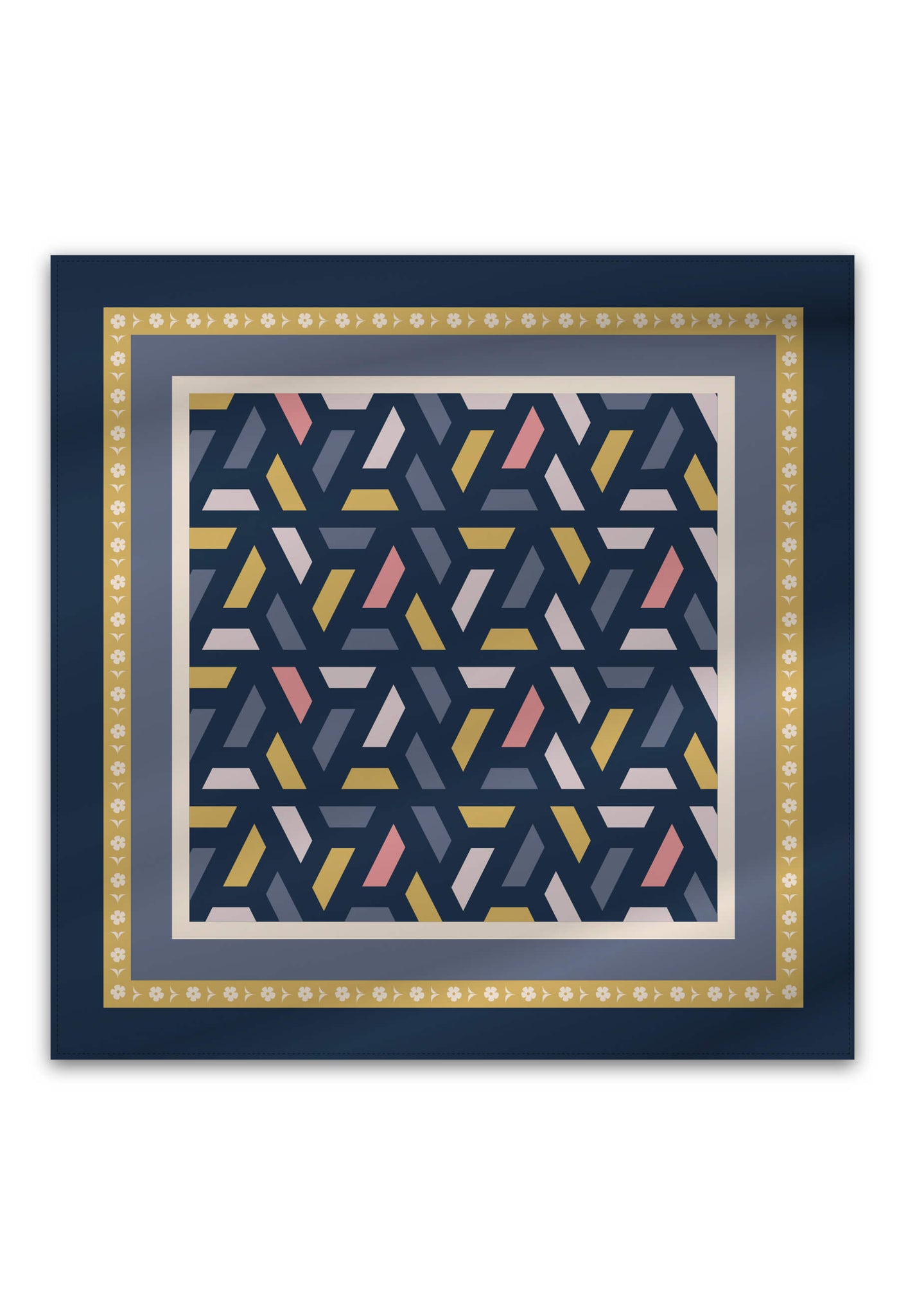 Foulard de soie aux motifs géométriques marine, fait par KSL!