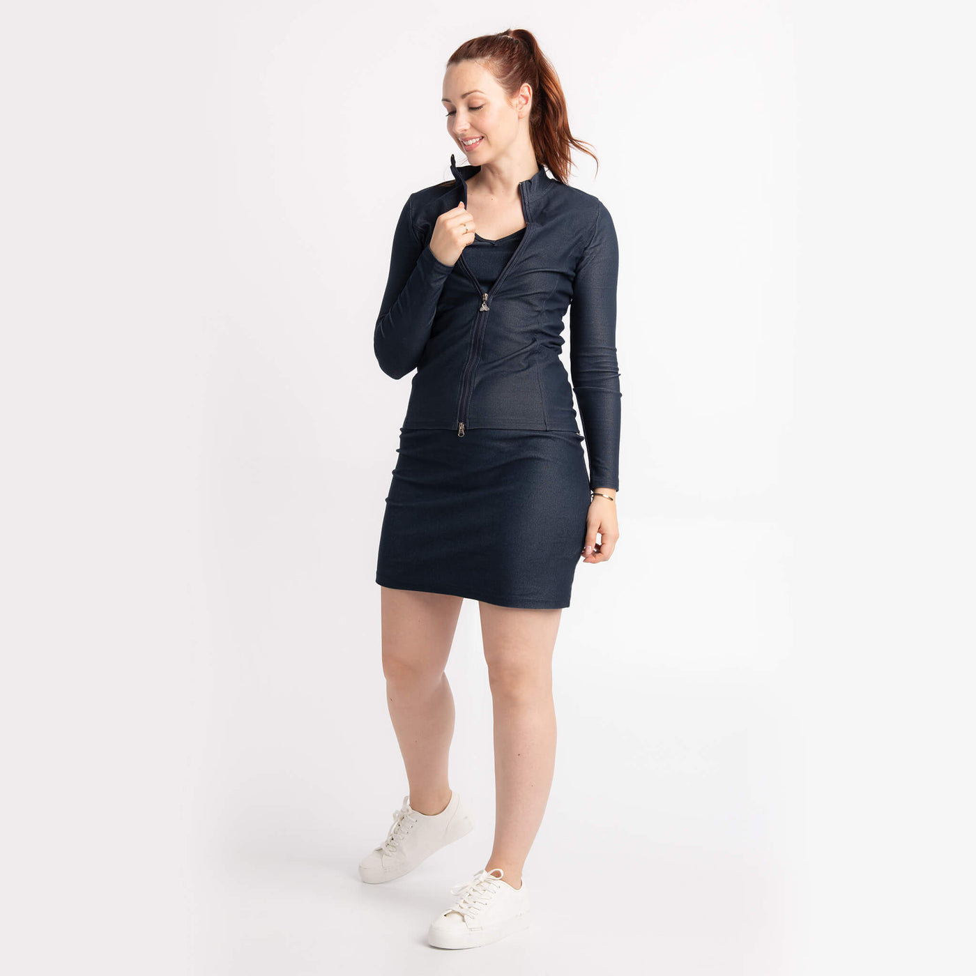 Veste Jade Denim bleu, robe Elise bleu denim: des créations Québécoises signées KSL!