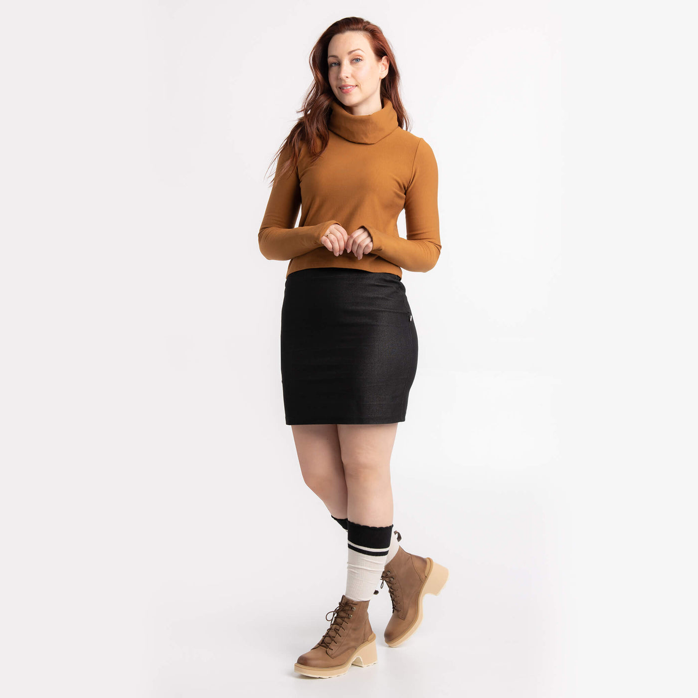 Boléro Valéry rouille et jupe Maude en denim noir: des créations Québécoises signées KSL
