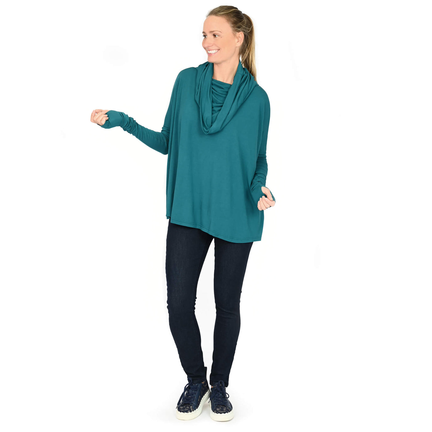 Cape à capuche transformable en bambou - Turquoise et Bordeau