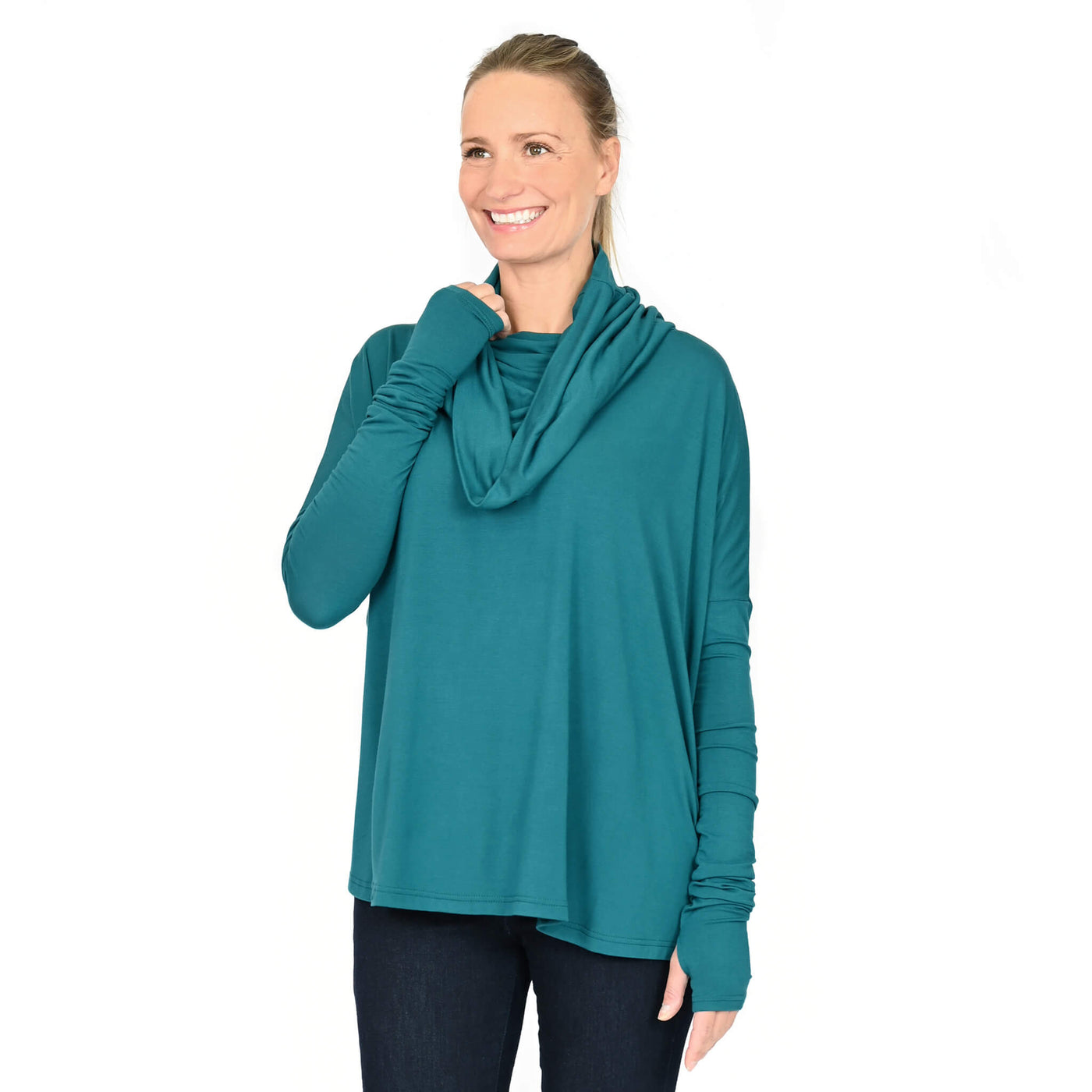 Cape à capuche transformable en bambou - Turquoise et Bordeau