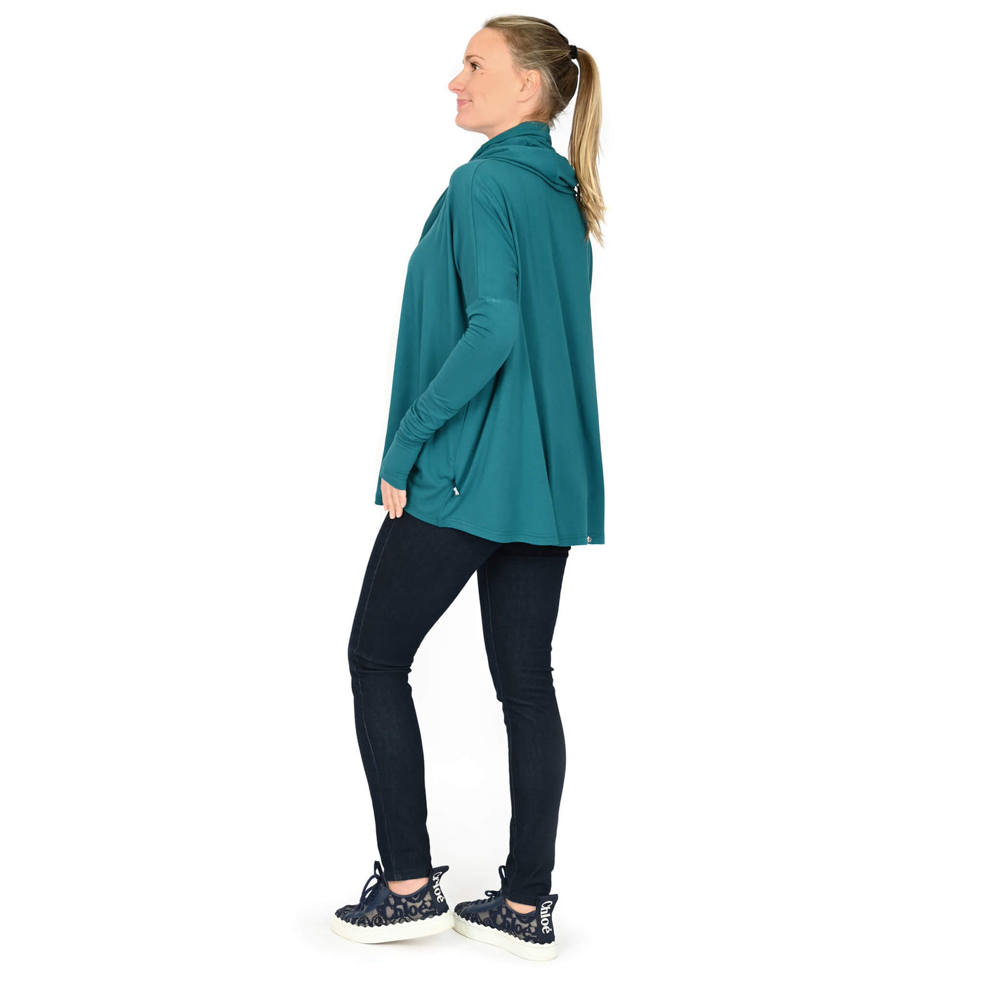 Cape à capuche transformable en bambou - Turquoise et Bordeau